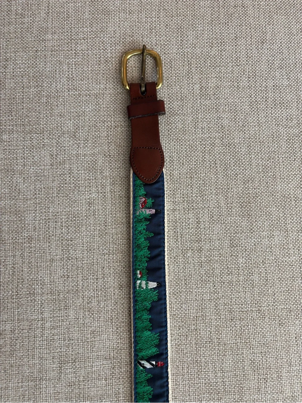 Vintage Leather Man Ltd Needlepoint Lighthouse Belt – Size 38 Coastal Prep